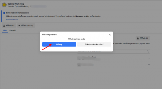 Meta Business Manager: Klikněte na ID firmy