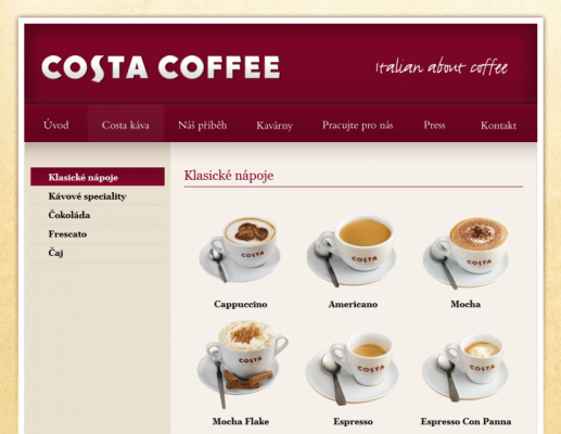 Web pro Costa Coffee
