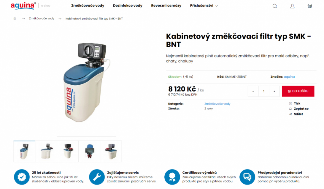 Ukázka produktu na e-shopu pro značku Aquina