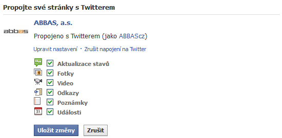 Nastavení sdílení z Facebook Page na Twitter