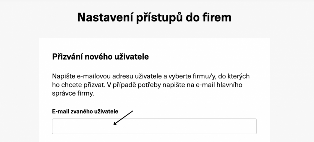 Firmy.cz: Sjeďte dolů, najděte Nastavení přístupů a zadejte e-mail uživatele.