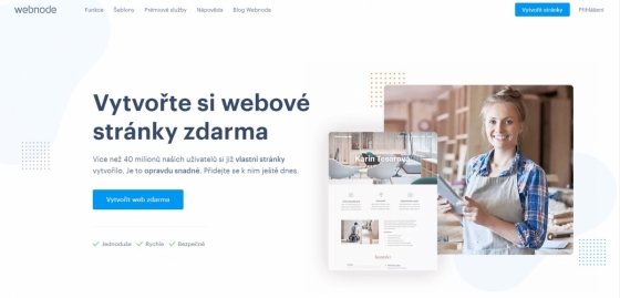 (úvodní stránka Webnode, zdroj: webnode.cz)