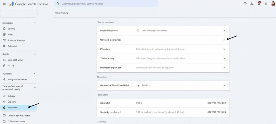 Google Search Console - Nastavení