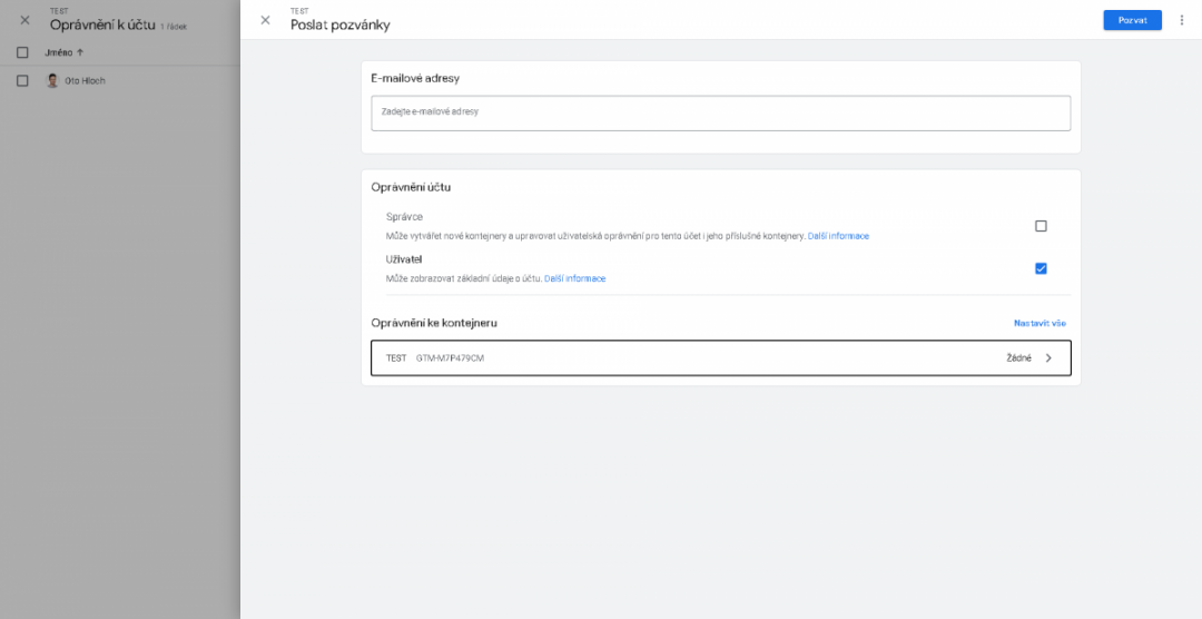 Google Tag Manager: Poslat pozvánky