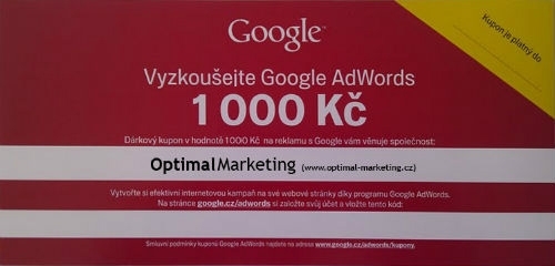 Kupón do Google AdWords (na obrázku chybí vyplněné číslo kuponu a datum expirace)