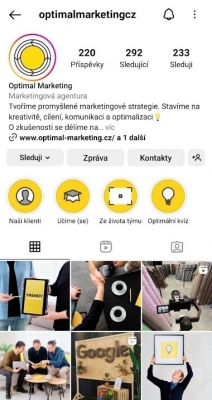 Ukázka instagramového profilu Optimal Marketing