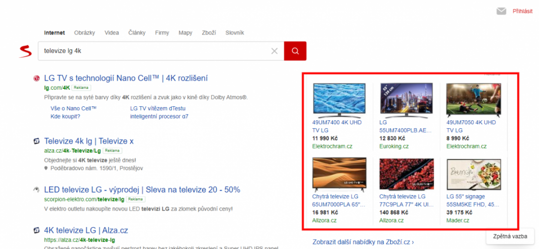 Produktová PPC reklama na Seznamu