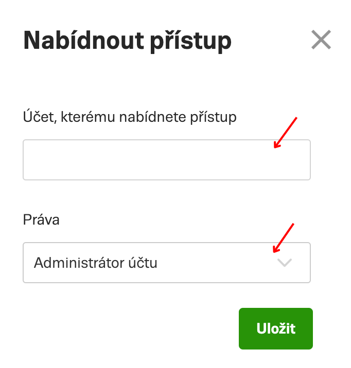 Sklik: Zadejte e-mail, vyberte práva a odešlete žádost.